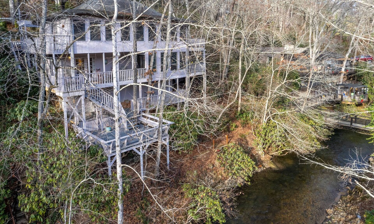 Otto House | 2-story waterfront home with mountain & creek views, decks, grill, fireplace, AC