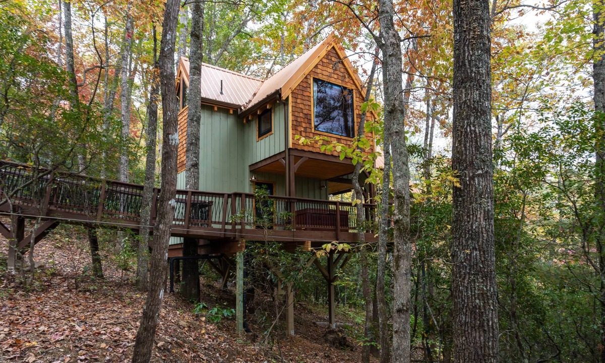 Highlands Cabin | A-Frame Treehouse with Giant Treetop Net - The Carpentree