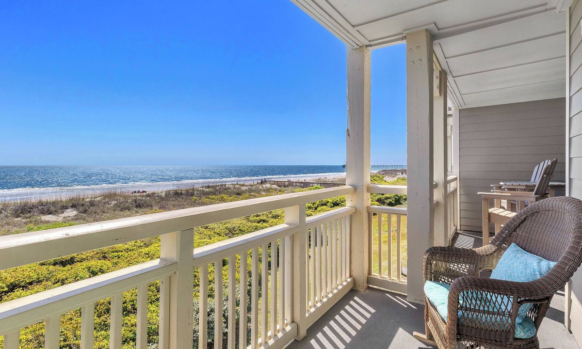 Caswell Beach Condo | Balcony At The Beach: Oceanfront Condo with Community Pool