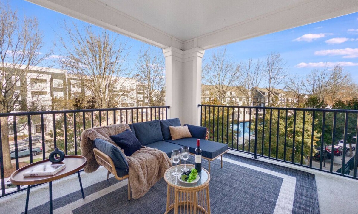 Huntersville Apartment | Birkdale Plaza Balcony View, Shop-Eat-Work-Play