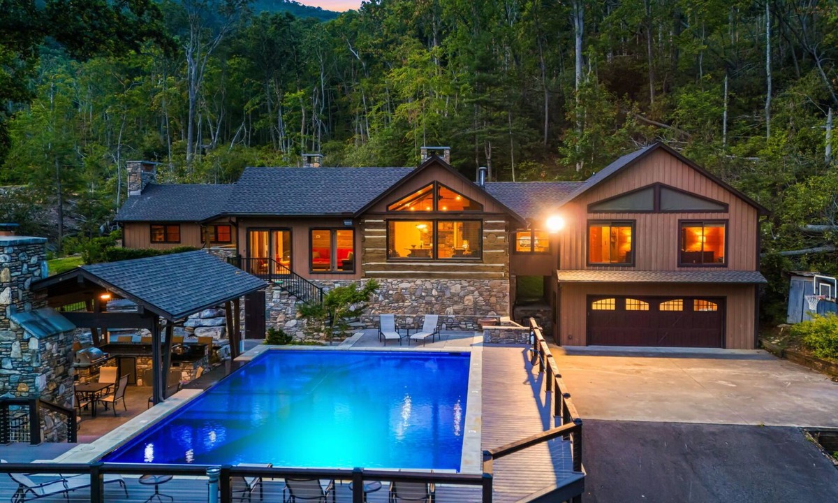 Asheville Cabin | Cool Stream Lodge | 6BR Estate w/Pool, Hot Tubs & Private Pond Near Asheville