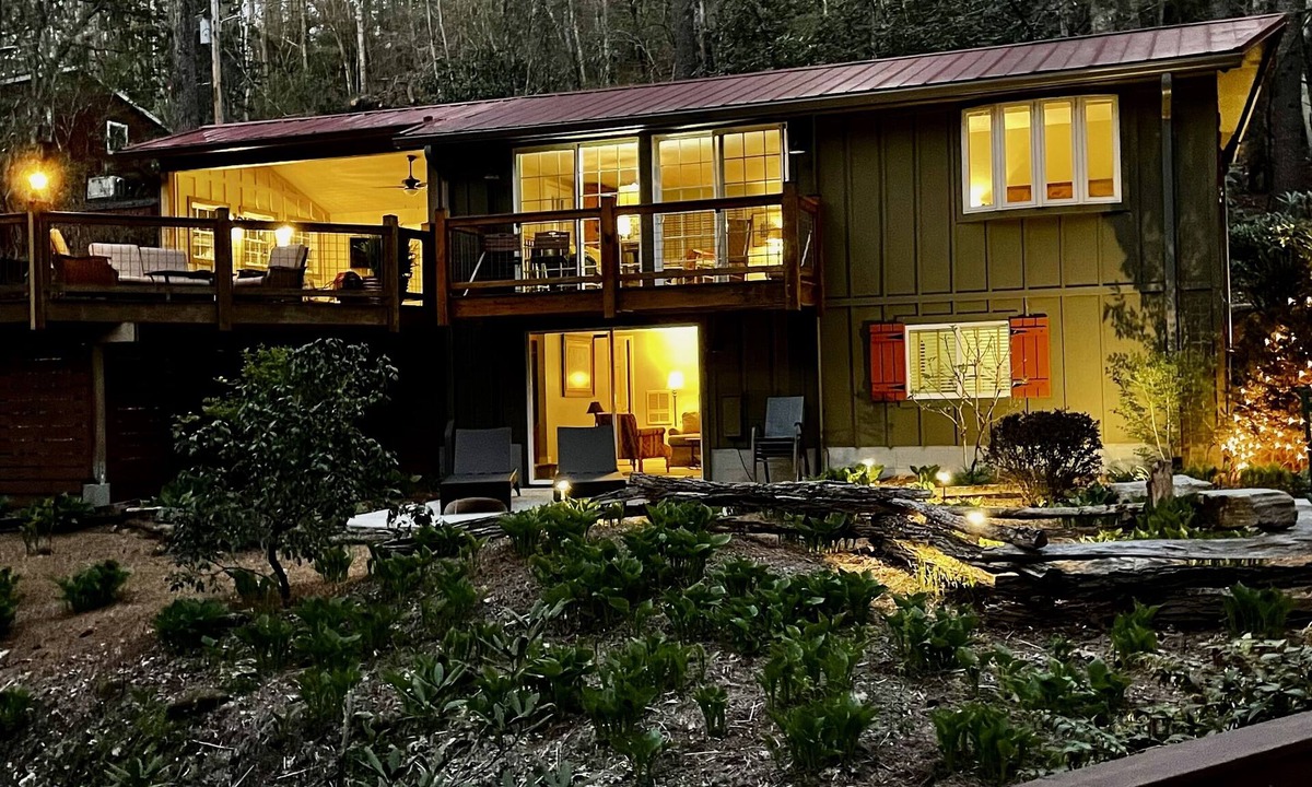 Cashiers House | Creek side cottage with fire pit. Walk to Cashiers. Dog friendly.