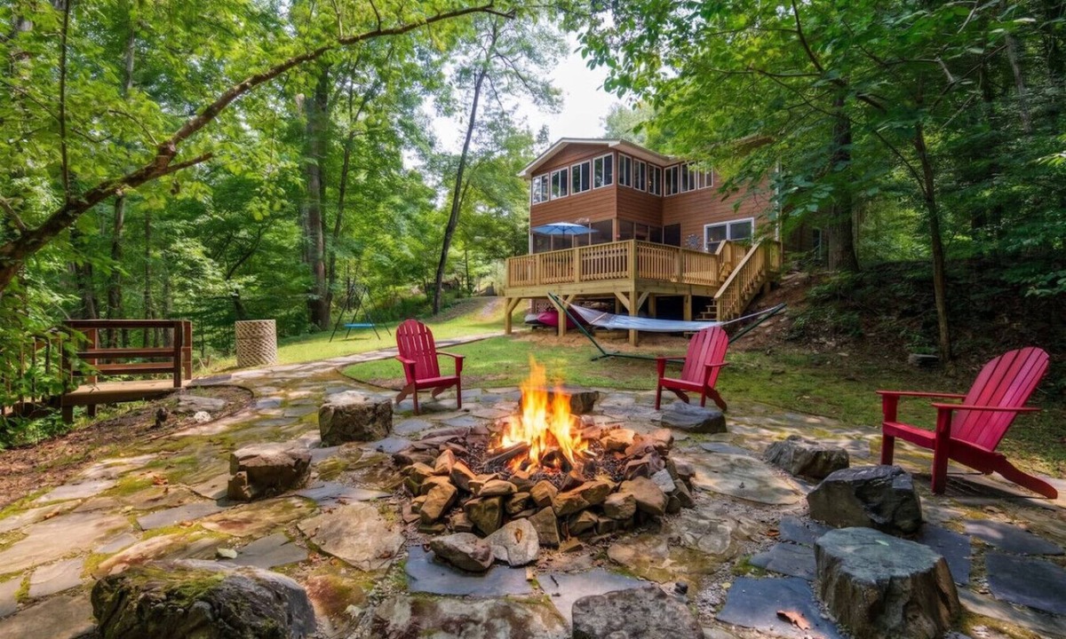 Lake Lure Cabin | Riverfront Cabin, Fenced Yard, Firepit & Grill