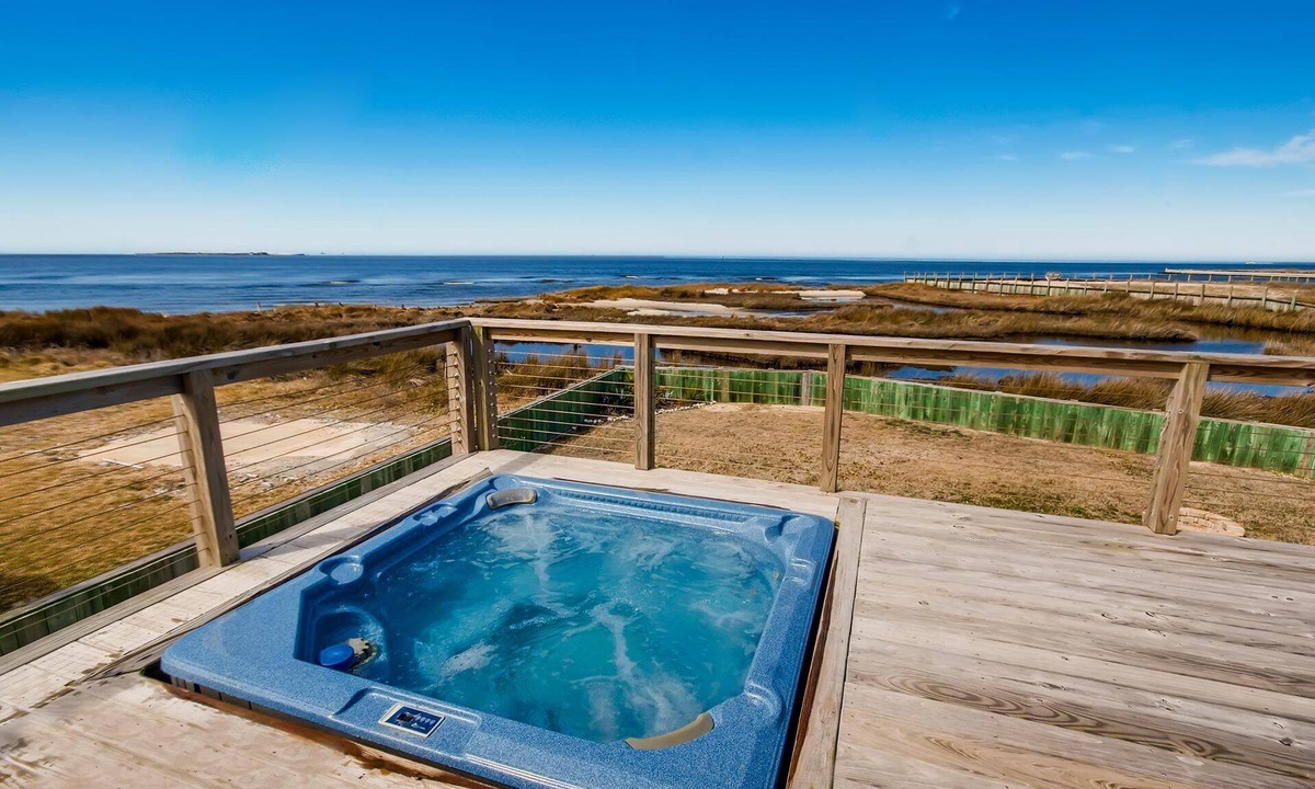 Avon House | Soundfront Dog Friendly Hatteras Home w/Hot Tub, Fenced Yard, and Water Views