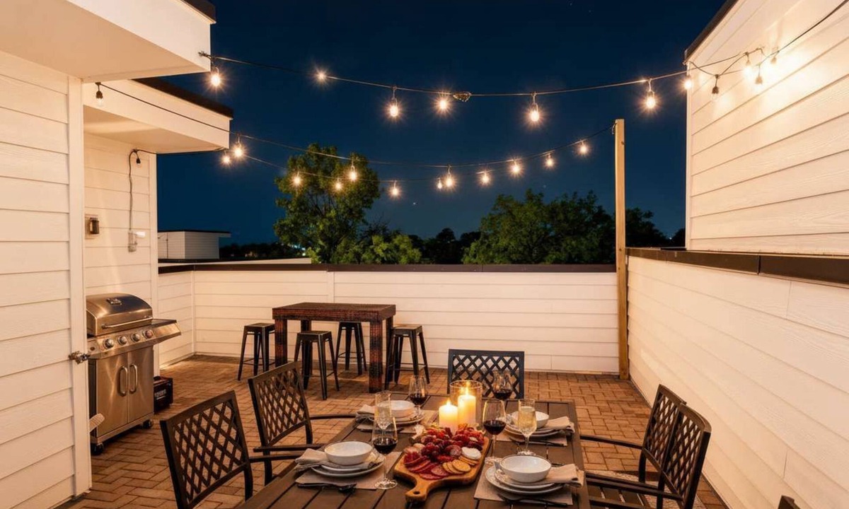 Haynes Area House | Summer rooftop lounge, fire pit, grill near Broadway and Nissan Stadium