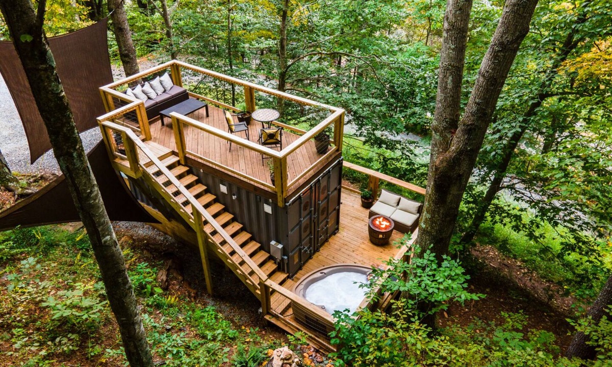 Todd House | Tiny Container Home Retreat with Hot Tub, Fire Table, Dining Area, and Views!