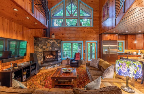 Sugar Grove Cabin | A River Mist Too - Riverfront luxury with 2 firepits, Hot Tub, Pool Table, outdoor surround sound!
