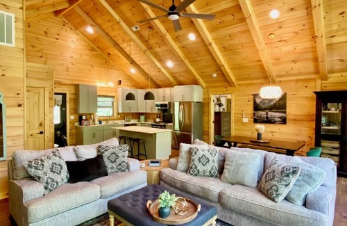 Deep Gap Cabin | Brand New Upscale Waterfront Log Cabin With Hot Tub! 200 Ft of Creek Frontage!