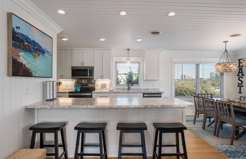 Southern Shores House | Here & Now: Semi-Oceanfront, private pool, hot tub, steps to the beach, two living areas.