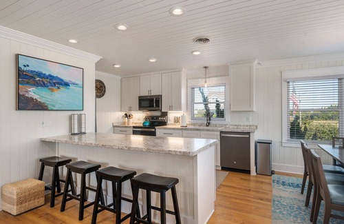 Southern Shores House | Here & Now: Semi-Oceanfront, private pool, hot tub, steps to the beach, two living areas.