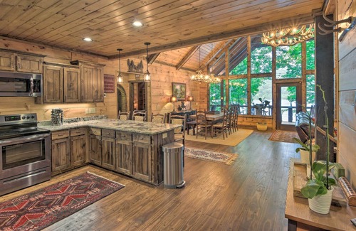 Topton Cabin | Lakefront Lodge w/Decks, Hot Tub, Game Room & More