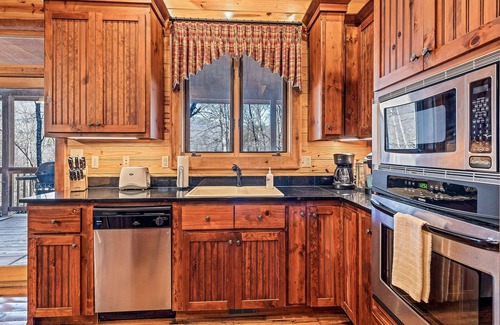 Tuckasegee House | Mountain cabin with wrap-around balcony, games, fireplace, & children's items