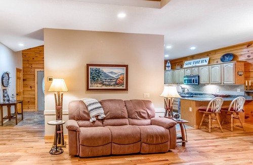Maggie Valley House | Multi-Level Riverfront Home w/Deck, Patio, Free WiFi, Gas Fireplace, Game Room