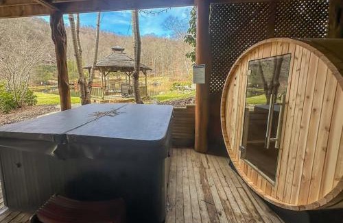 Mars Hill House | 2 Cabins on Private Pond Sleeps 30 Sauna Hot Tub
