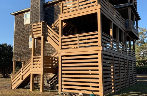 Carova Beach House | 4X4 only! Canal front. Ocean AND sound views! Decks and porches on all levels.