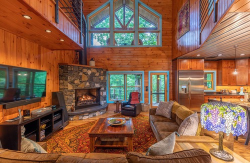 Sugar Grove Cabin | A River Mist Too - Riverfront luxury with 2 firepits, Hot Tub, Pool Table, outdoor surround sound!