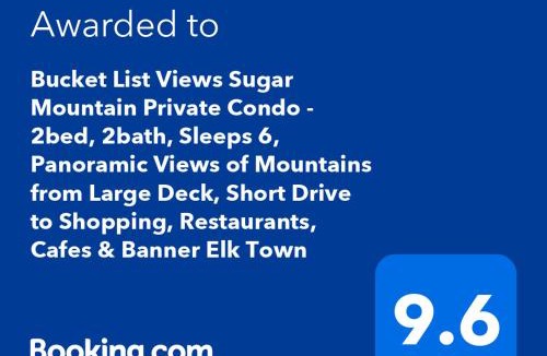 Sugar Mountain Apartment | Bucket List Views Sugar Mountain Private Condo - 2bed, 2bath, Sleeps 6, Panoramic Views of Mountains from Large Deck, Short Drive to Shopping, Restaurants, Cafes & Banner Elk Town