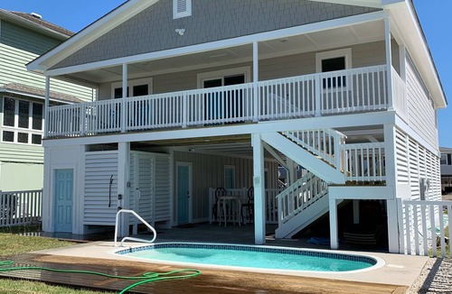 Ocean Isle Beach House | Canal/w dock, pool, ocean view, 1 block from beach & EV charger