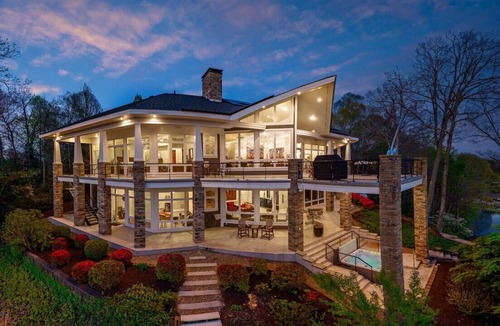 Barium Springs Ski Chalet | Exclusive Grand Lakefront Escape on Island 180 Lake Front Views