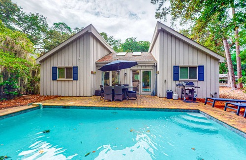 Lawton Woods House | Gated Sea Pines home with private pool & large patio - near beaches & golf
