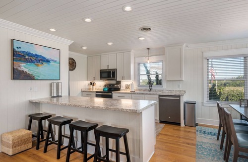 Southern Shores House | Here & Now: Semi-Oceanfront, private pool, hot tub, steps to the beach, two living areas.