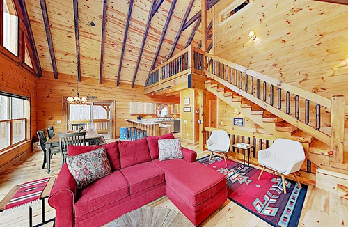 Maggie Valley House | Mountain Chic Home and Ski Lodge with Deck, Fireplace, and Firepit