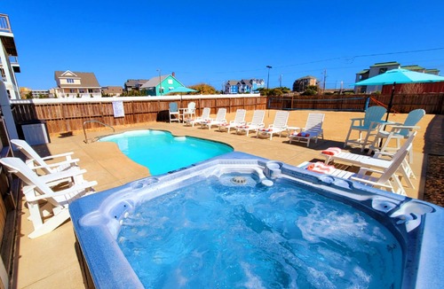 Kill Devil Hills House | Ocean Views-Heated Pool-Hot Tub-2 King Suites-Backyard Game Area-Fire Pit
