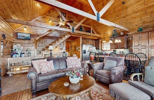 Whittier Cabin | Secluded mountain view log cabin with WiFi, fireplace, & wrap-around porch