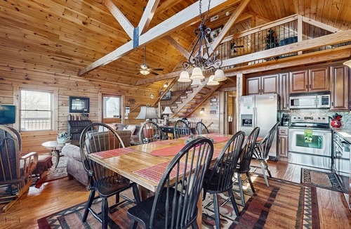 Whittier Cabin | Secluded mountain view log cabin with WiFi, fireplace, & wrap-around porch