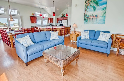 Wind Over Waves House | Soundside Home w/Pool, Hot Tub, Elevator, Game Room, Tiki Bar, and Much More!