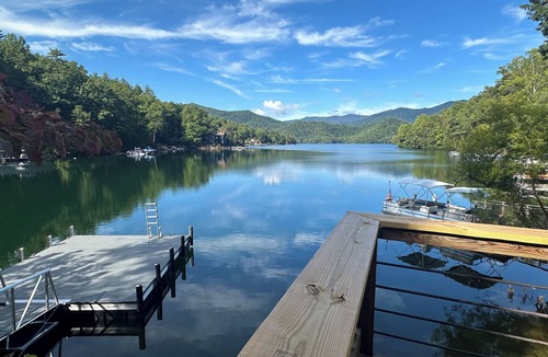 Robbinsville Cabin | Sunset Cove, a charming waterfront cabin with boat dock on Lake Santeetlah