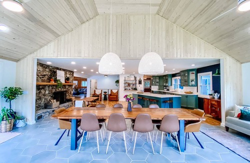 Mars Hill House | The fun house: fire pit, hot tub, fishing, pond, pizza oven & outdoor movie gear