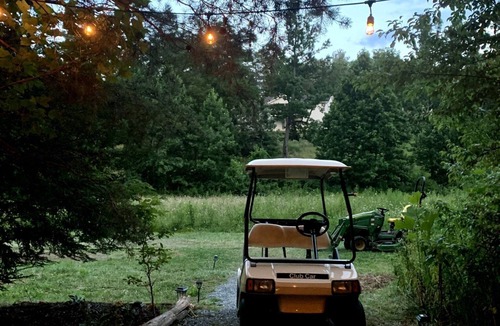 Weaverville RV Rental | The Moonlight - Glamping with Golf Cart and Soaking Tub on Homestead