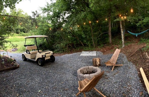 Weaverville RV Rental | The Moonlight - Glamping with Golf Cart and Soaking Tub on Homestead
