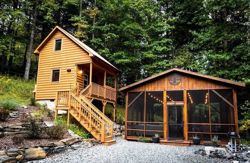 Todd Cabin | Tiny Luxury Getaway: Cabin in Todd, North Carolina with Hot Tub, Scenic Views, and Lounge Perfection
