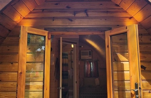 Mill Spring Apartment | Two person Pod on the creek, Deck, private firepit, full bathroom, Kitchenette, Sleeps 2.