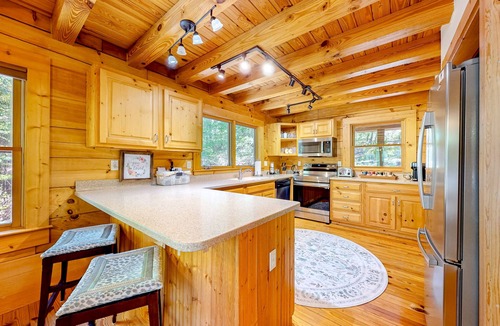 Mountain Vista Cabin | Woodsy cabin with hot tub, gas fireplace, firepit, balcony & gas grill