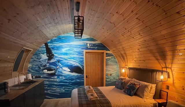 Luxury seafront glamping pod with private patio and Hydropool Jaccuzi