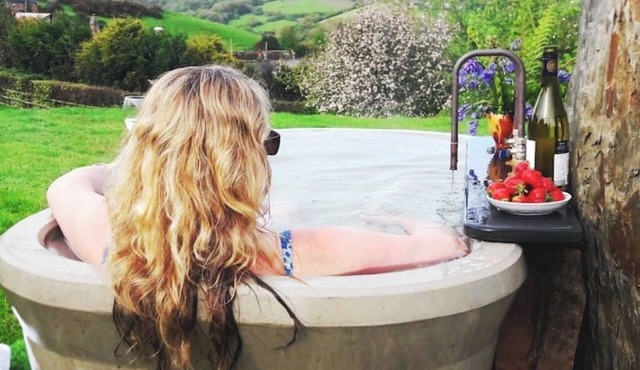 North Devon cosy Shepherds Hut plus outdoor bath. Romantic getaway.