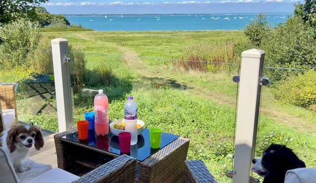 Paws a While! caravan with uninterrupted views of Solent and direct beach access
