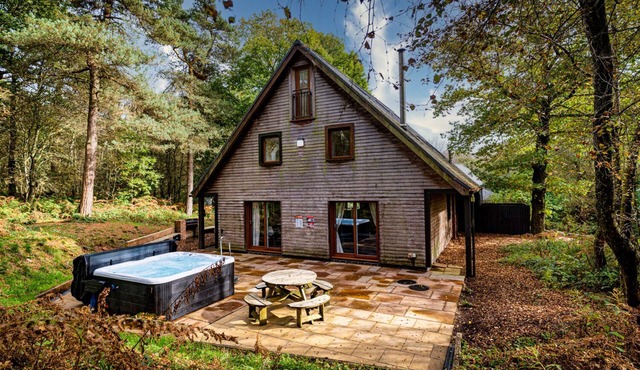 Stanton; woodland lodge for 14 with hot tub, log burner, BBQ, near Alton Towers.