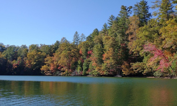 Robbinsville Cabin | Historic Log Cabin: Lake Front, Dock, Canoes, Private, Stylish