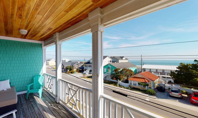 Kure Beach House | Large Townhome w/Ocean View, Near Beach, Food + Pier, 2 Decks, Elevator, Dogs OK