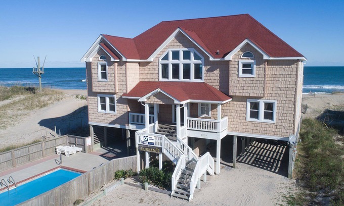 Rodanthe House | Oceanfront Home on the Beach w/Private Pool, Hot Tub, and Poolside Lounge