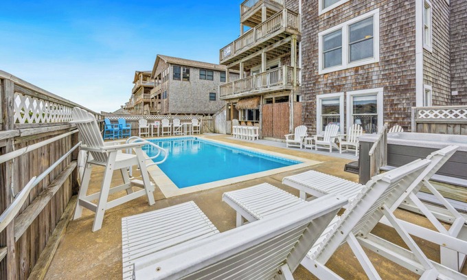 Waves House | Premier Oceanfront Dog Friendly w/Pool, Hot Tub, Elevator, Theater, Tiki Bar