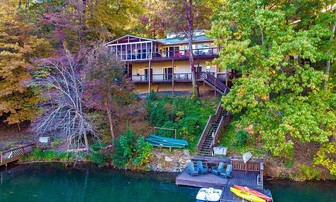 Lake Lure House | This Lake Is Open! Lakefront Home,HotTub, Kayaks,SUP's, FloatingDock,Cornhole